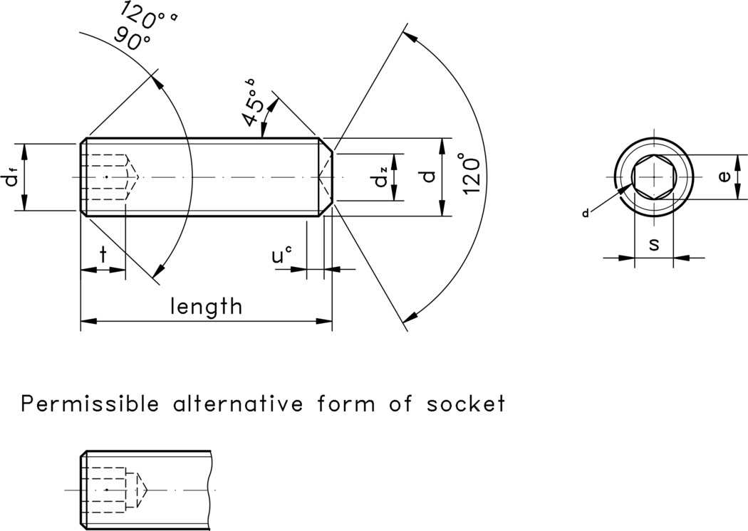 technical drawing of Cup Point Grub Screws, to ISO 4029 / DIN 916
