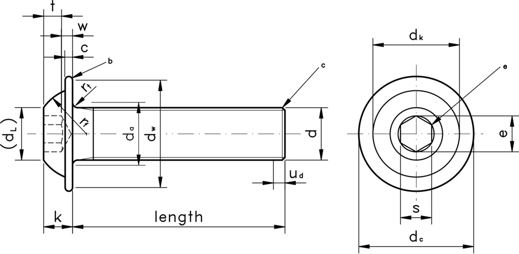 technical drawing of Hexagonal Socket Button Head Screws with Flange, to ISO 7380 part 2