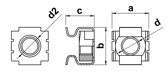 technical drawing of Cage Nuts - Metric Thread