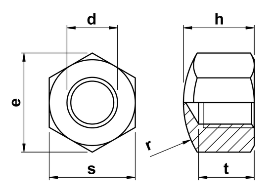 technical drawing of Cap Nuts DIN 917
