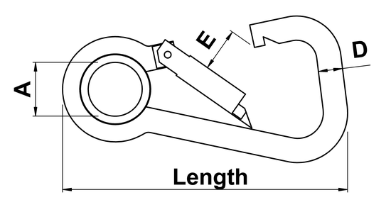 technical drawing of Carbine Hook Asymmetric Shape with Thimble