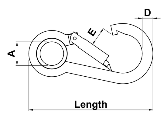 technical drawing of Carbine Hook Symmetrical Shape with Thimble