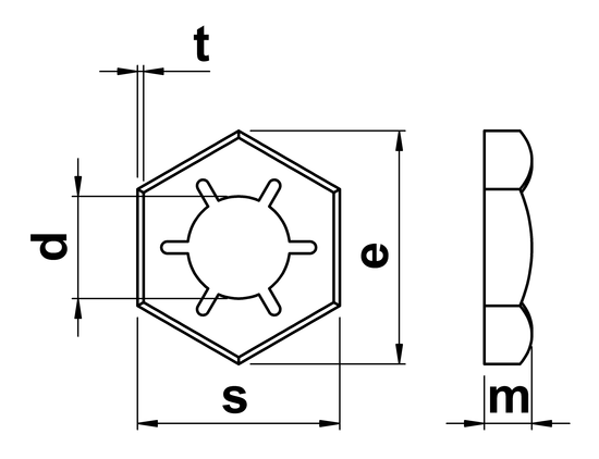 technical drawing of Counter Nuts DIN 7967