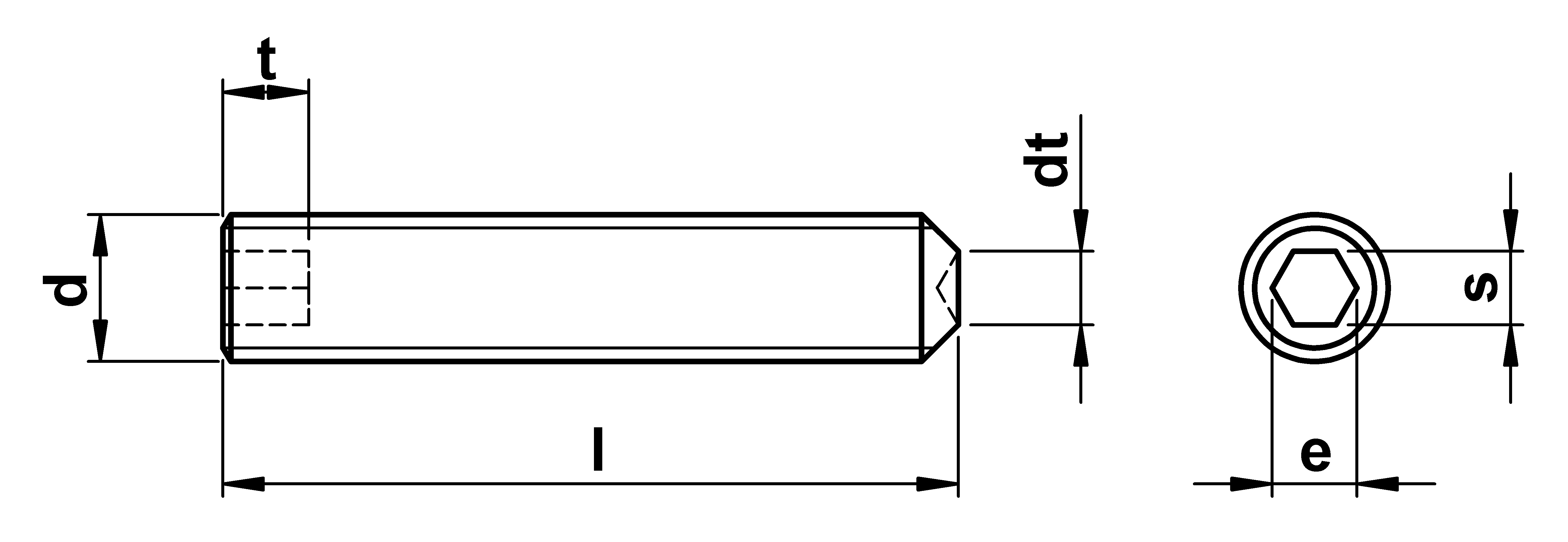 technical drawing of Cup Point Grub Screws ISO 4029 (DIN 916)