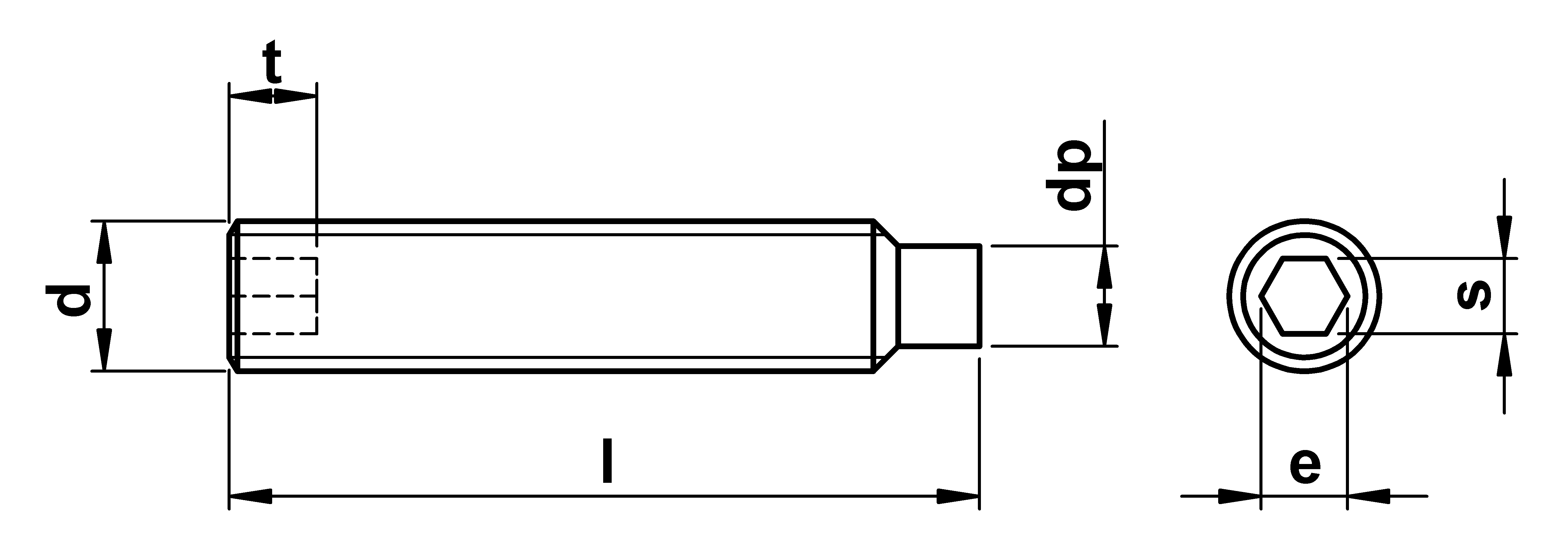 technical drawing of Dog Point Grub Screws ISO 4028 (DIN 915)
