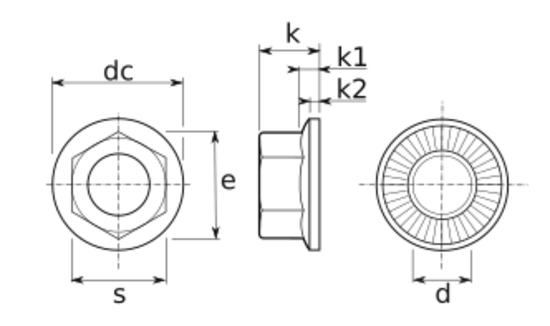 technical drawing of Durlok Serrated Flange Nut