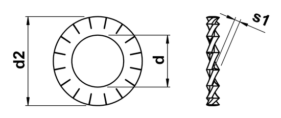 technical drawing of External Serrated Lock Washer