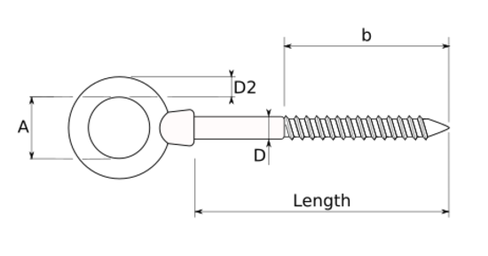 technical drawing of Eye Bolt with Wood Thread