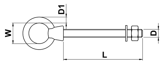 technical drawing of Eye Bolts with Metric Thread, Nut & Washer