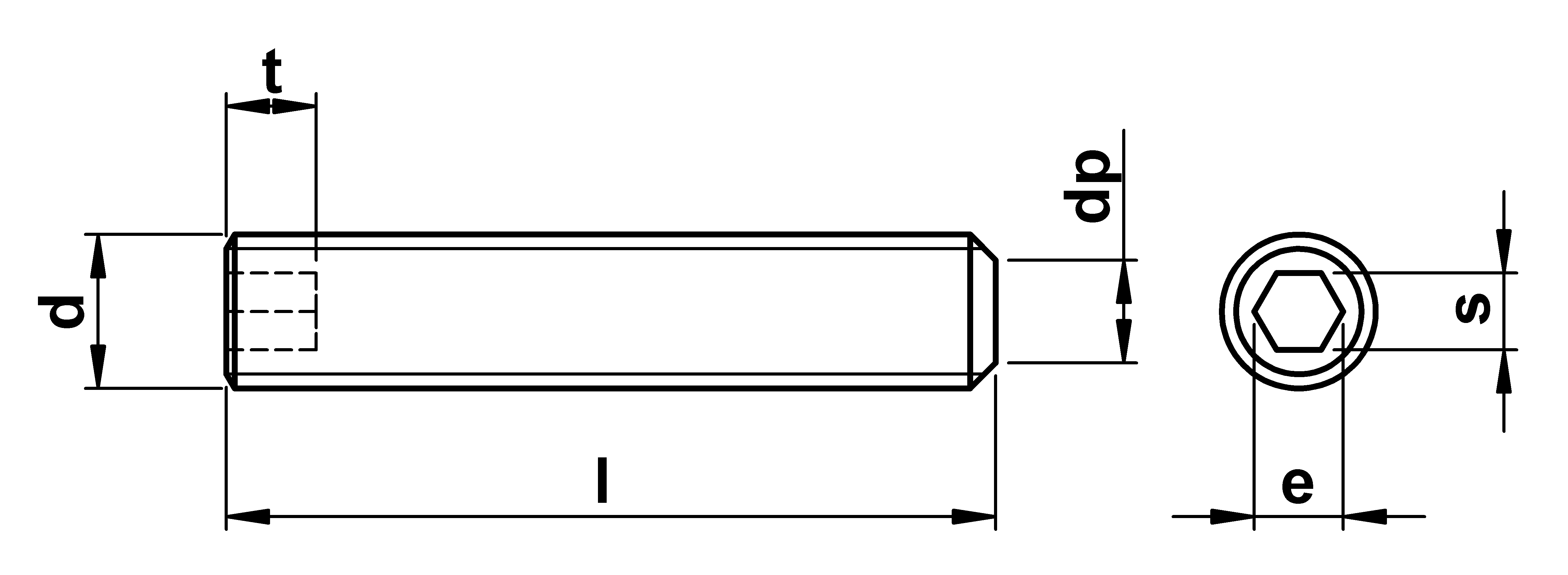 technical drawing of Flat Point Grub Screws ISO 4026 / DIN 913