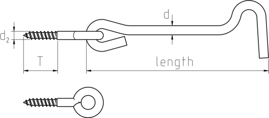 technical drawing of Gate Hook and Eyes with Wood Thread