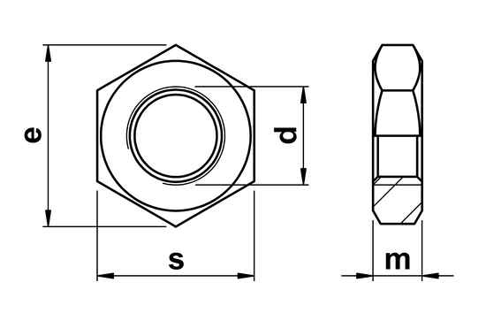 technical drawing of Half Nuts (Lock Nut) Coarse Pitch DIN 439 (ISO 4035)