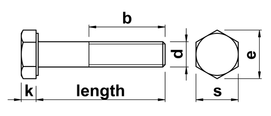technical drawing of Hex Head Bolts DIN 931 (ISO 4014)