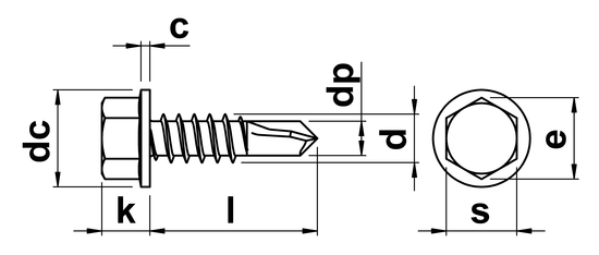 technical drawing of Hex Head Self Drilling Screws With Flange