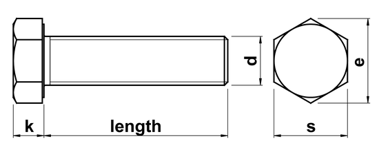 technical drawing of Hex Head Setscrews DIN 933 (ISO 4017)