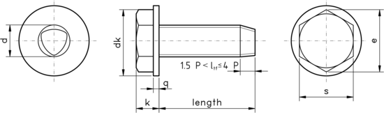 technical drawing of Hex Head Thread Rolling Screws, Similar to DIN 7500
