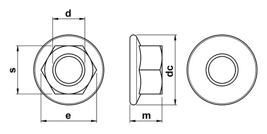 technical drawing of Hex Plain Flange Nuts
