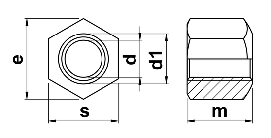technical drawing of Hexagon Nut (Type B) with height 1.5 x thread diameter