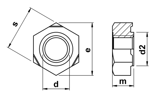 technical drawing of Hexagon Weld Nuts