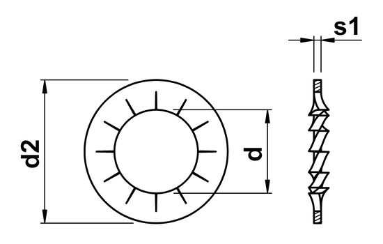 technical drawing of Internal Serrated Lock Washers DIN6798