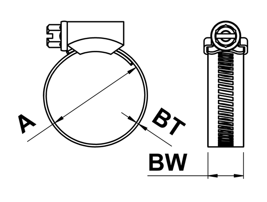 technical drawing of Jubilee® Clips 316 Stainless Steel