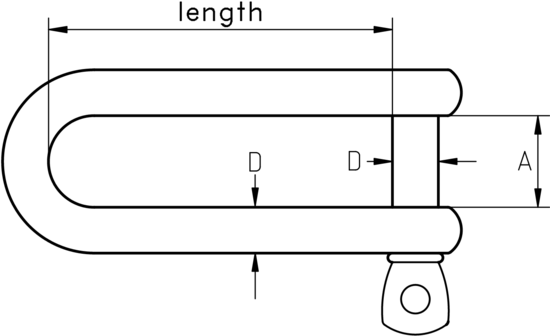 technical drawing of Long D Shackle
