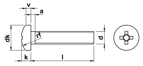 technical drawing of Phillips Pan Head Machine Screws DIN 7985 H