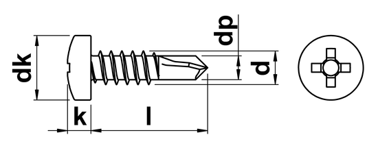 technical drawing of Phillips Pan Self Drilling Screws
