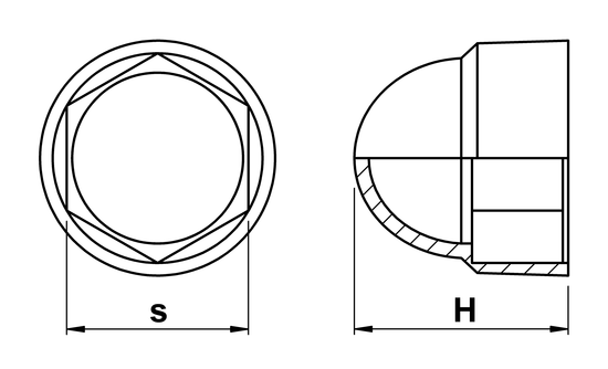 technical drawing of Plastic Head Covers for Hex Screws/Nuts