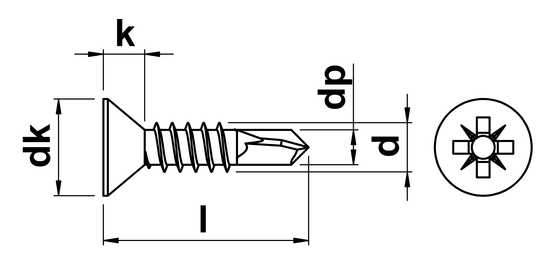 technical drawing of Pozi Csk Self Drilling Screws