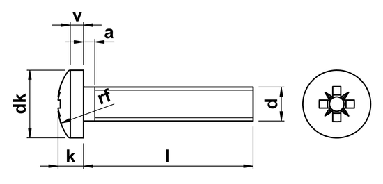 technical drawing of Pozi Pan Head Machine Screws DIN 7985 Z