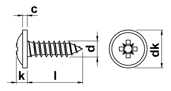 technical drawing of Pozi Pan Head Self Tapping Screws with Flange Type C