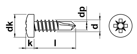technical drawing of Pozi Pan Self Drilling Screws