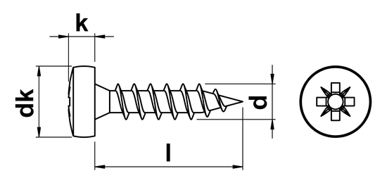 technical drawing of Pozidrive Pan Head Chipboard Screws