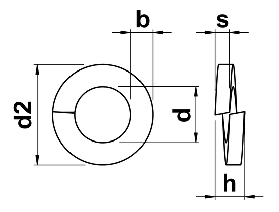 technical drawing of Rectangular Section Spring Washers DIN 127
