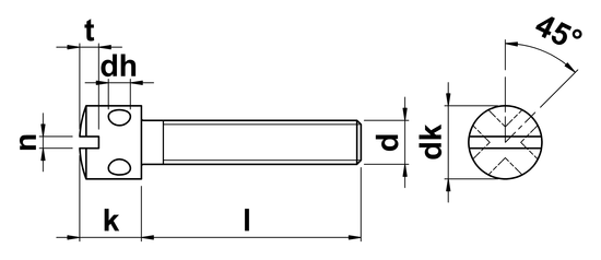 technical drawing of Slotted Capstan Screws (DIN 404)