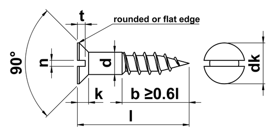technical drawing of Slotted Countersunk Wood Screws DIN 97