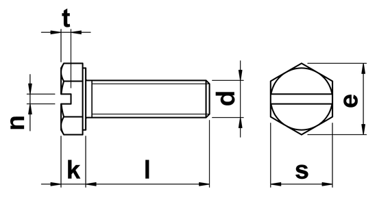 technical drawing of Slotted Hex Head Setscrews (DIN 933)