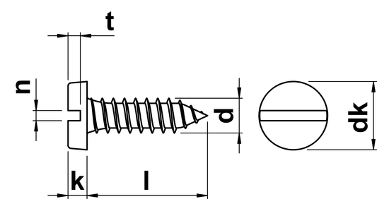 technical drawing of Slotted Pan Self Tapping Screws Type C (AB)