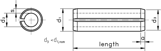 technical drawing of Slotted Roll Pins