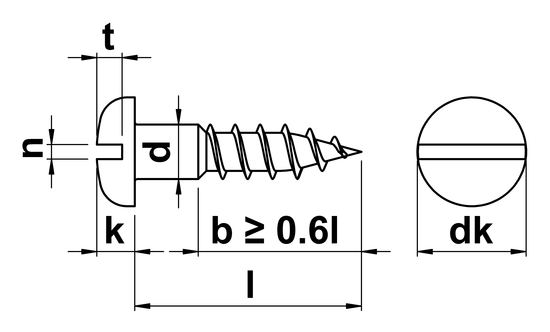 technical drawing of Slotted Round Head Woodscrews DIN 96