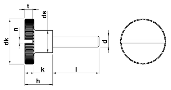 technical drawing of Slotted Thumb Screws High Type (DIN 465)