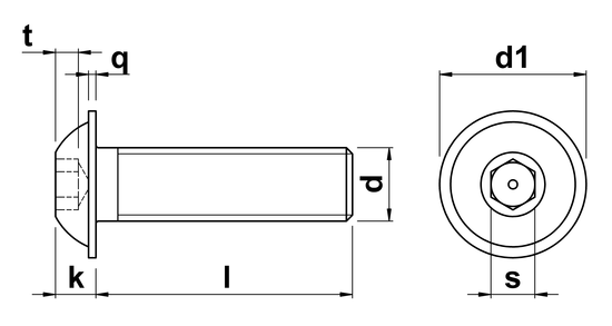 technical drawing of Socket Head Button Screws With Flange ISO 7380 part 2