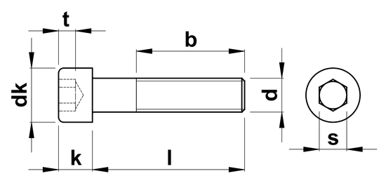 technical drawing of Socket Head Cap Screws ISO 4762 (DIN 912)