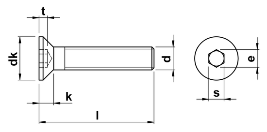 technical drawing of Socket Head Countersunk Screws ISO 10642 (DIN 7991)