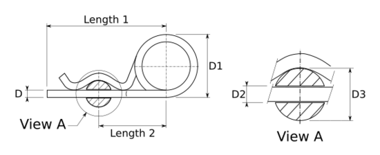 technical drawing of Spring R-Clips, Double Ring
