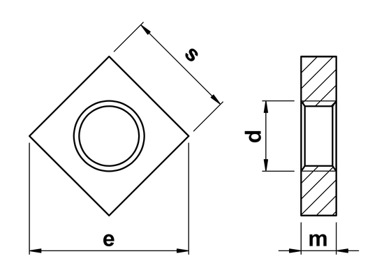 technical drawing of Square Thin Nuts