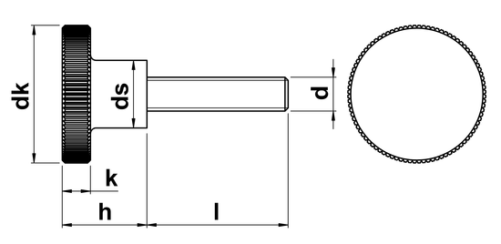technical drawing of Thumb Screws High Type (DIN 464)