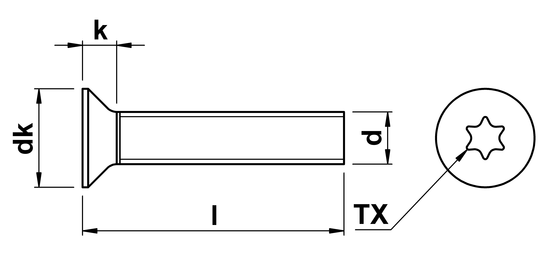 technical drawing of Torx Csk Head Screws ISO 14581