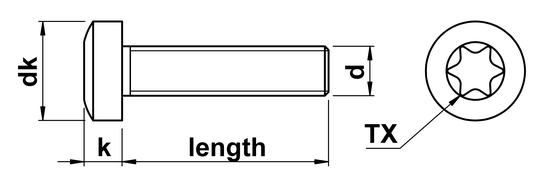 technical drawing of Torx Pan Head Screws ISO 14583